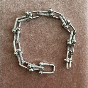 925 Sterling Silver Hardware U-Link Bracelet CZ 7” + .5” Extension